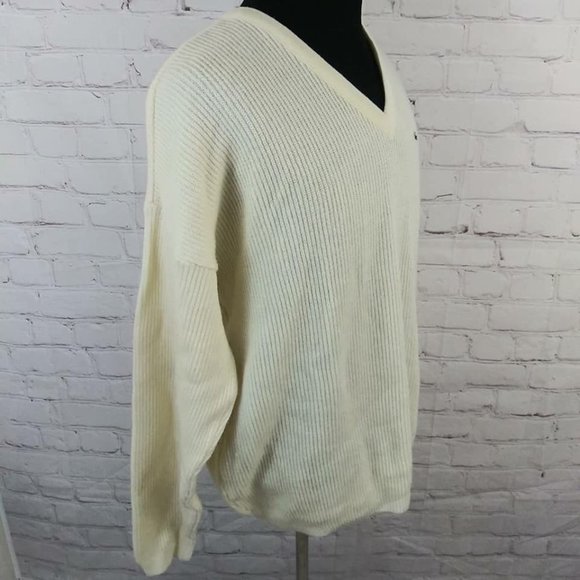 Lacoste Sweater Sz XL Cream Vtg V-Neck Wool Blend - Picture 3 of 7